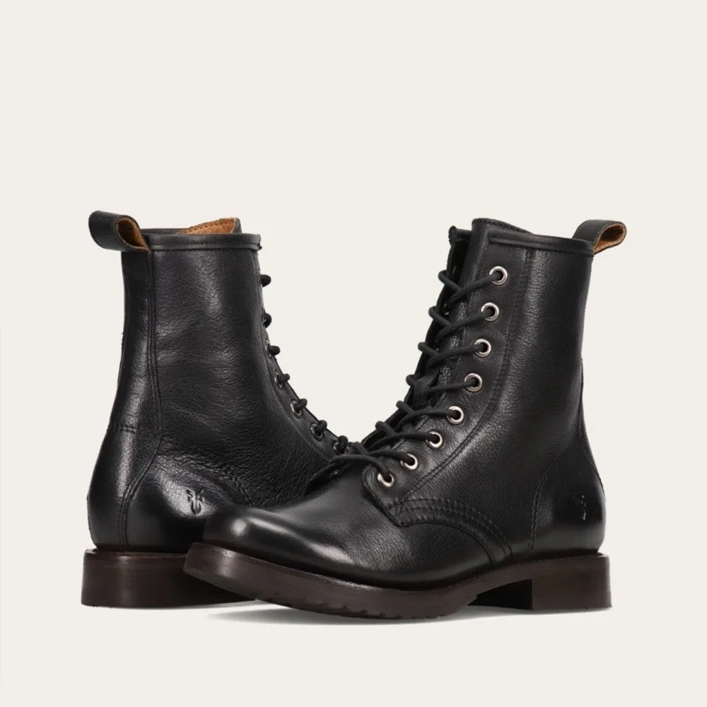 Frye Sabrina 6G Lace Up Black Leather Boots Size 9